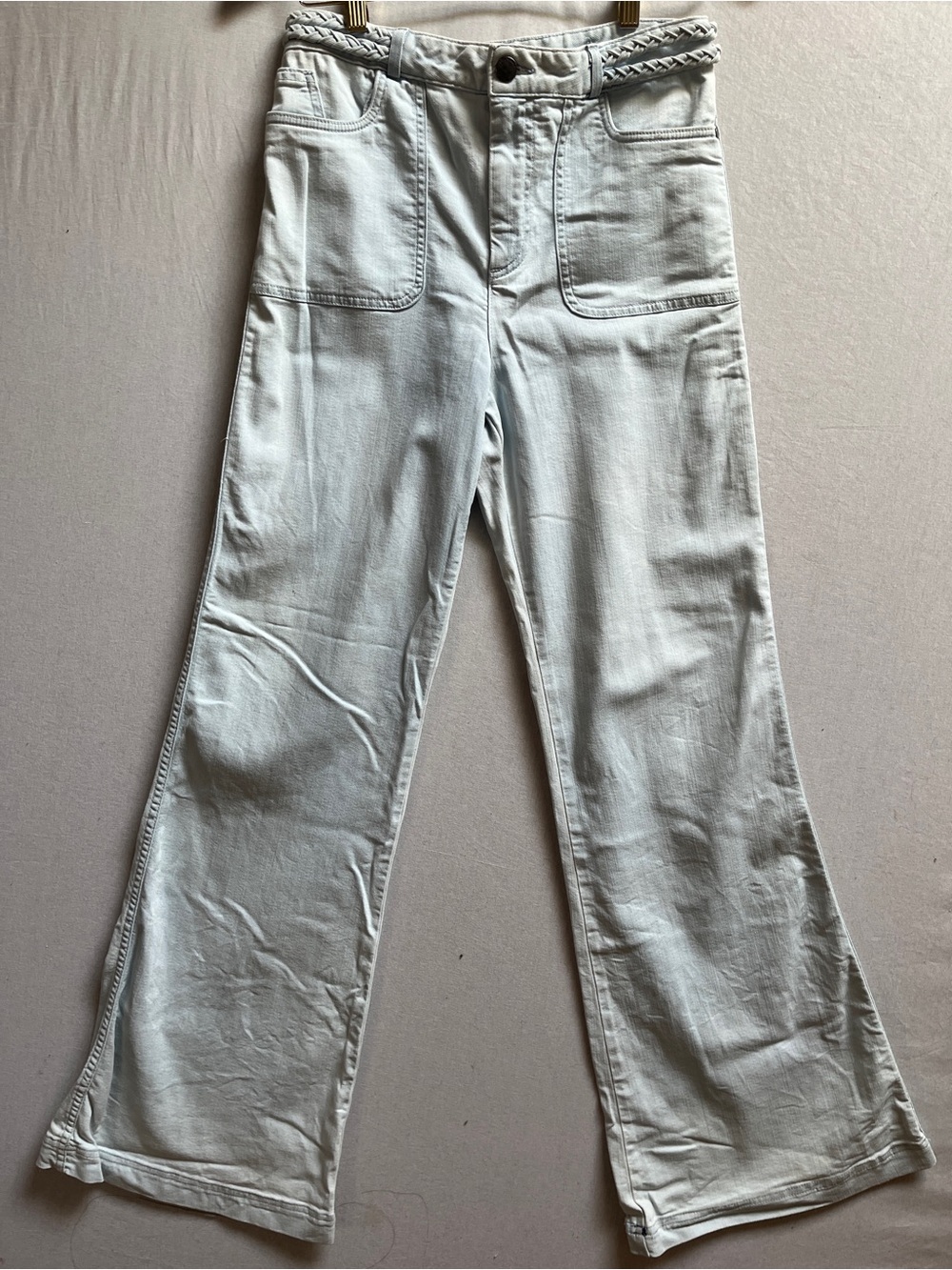 Alice and Olivia Juno High Rise Braided Waistband Wide Leg Flare Jeans 29